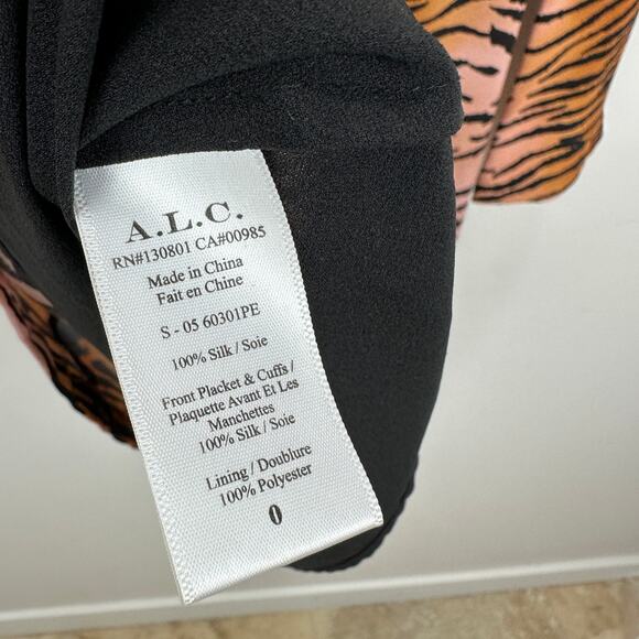 A.L.C. Brinkley Silk Mini Dress Animal Print V Neck A Line Long Sleeve Boho US 0 - Picture 10 of 13